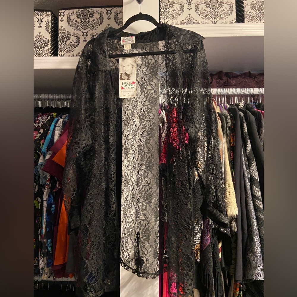 NWT Lacy Afternoon Black Sheer Lace top 1X